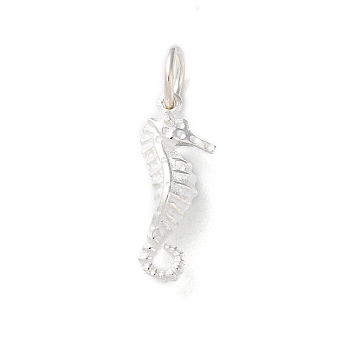 925 Sterling Silver Sea Animal Sea Horse Charms, with Jump Rings, Sea Horse, 15x6x4.5mm, Hole: 3.7mm
