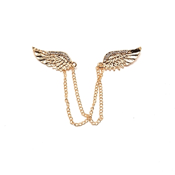 Men's Crystal Wings Scarf Collar Brooch Lapel Pin, Alloy Rhinestone Badge Hanging Chains for Suit Tuxedo, Light Gold, 225mm