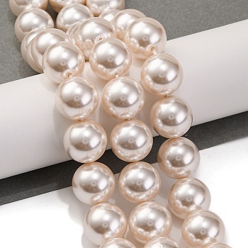 Baking Painted Pearlized Glass Pearl Round Bead Strands, PapayaWhip, 12mm, Hole: 1mm, about 32pcs/strand, 15.55''(39.5cm)