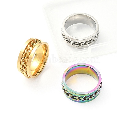 3Pcs 3 Colors 201 Stainless Steel Curb Chain Finger Rings Set for Women(RJEW-YW0001-02)-2