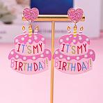 Birthday Cake Acrylic Dangle Stud Earrings, Heart, 65x40mm(FS-WG75373-01)
