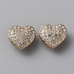 1-Hole Alloy Rhinestone Shank Buttons, Heart, Light Gold, 12x13x7mm, Hole: 2mm(BUTT-WH0027-38KCG)