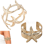 2Pcs 2 Styles  Starfish Alloy Arm Cuff Bangles for Girl Women, Golden, Inner Diameter: 5.8~6.9cm(BJEW-CY0001-05G)