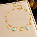 304 Stainless Steel & Natural Stone Nuggets Tassel Anklets, Golden, Shell Shape, 8-5/8 inch(220mm)(FS-WG5DBE1-01)