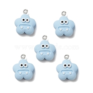 Opaque Resin Pendants, with Platinum Tone Iron Loops, Monster Charm, Sky Blue, 21x17x8mm, Hole: 2mm(RESI-E024-07P-02)