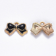 Alloy Enamel Pendants, Bowknot, Light Gold, Black, 10x16x2mm, Hole: 1.4mm(ENAM-S121-076A)