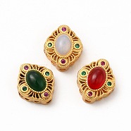 Long-Lasting Rack Plating Brass Multi-Strand Links, with Synthetic Opal/Ruby in Zoisite, Rhombus with Hollow Flower, Golden, Mixed Color, 14x12x6mm, Hole: 2mm(KK-I700-05)