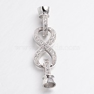 Infinity Brass Micro Pave Cubic Zirconia Fold Over Clasps, Lead Free & Nickel Free, Platinum, 38x10x3mm, Hole: 1.5mm(X-ZIRC-L036-02P-FF)