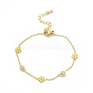 Crystal & Jet Rhinestone with Flower Link Chain Bracelets, Ion Plating(IP) 304 Stainless Steel Jewelry for Women, Golden, Inner Diameter: 6-3/4 inch(17.1cm)(BJEW-H556-05G)