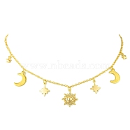 Moon & Star & Sun Brass Pendant Necklaces, 304 Stainless Steel Cable Chain Necklaces, Golden, 15.94 inch(40.5cm)(NJEW-TA00164)