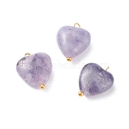 Natural Lepidolite/Purple Mica Stone Pendants, with Golden Tone Brass Loops, Heart, 15~15.5x12~12.5x5.5~6mm, Hole: 1.5mm(X-PALLOY-JF01413)