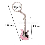 Zinc Alloy Enamel Guitar Pendant Keychain, for Keychain, Purse, Backpack Ornament Gift, Pink, 12.8cm(PW-WG51010-03)