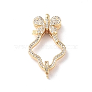 Brass Micro Pave Clear Cubic Zirconia Lobster Claw Clasps, with Bail Beads/Tube Bails, Butterfly, Real 18K Gold Plated, 40mm, Butterfly: 32x22x6mm, Hole: 2mm; Flower: 10x7.5x2mm, Hole: 1mm(KK-I702-39G)