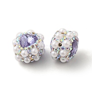 Polymer Clay Rhinestone Beads, with Imitation Pearl, Heart, Violet, 17.5x17x14mm, Hole: 1.6mm(RGLA-D050-04C)