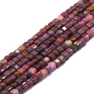 Natural Ruby/Red Corundum Beads Strands, Faceted, Cube, 2x2x2mm, Hole: 0.6mm, about 182pcs/strand, 15.16''~15.55''(38.5~39.5cm)(G-P457-B01-36)