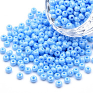 6/0 Czech Opaque Glass Seed Beads, Lustered, Round, Light Sky Blue, 4x3mm, Hole: 1.2mm, about 500g/bag(SEED-N004-003D-20)