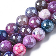 Natural Agate Beads Strands, Pearl Luster Plated, Faceted, Round, Camellia, 12mm, Hole: 1.6mm, about 32~34pcs/strand, 13.94~16.06 inch(35.4~40.8cm)(G-Q998-013E)