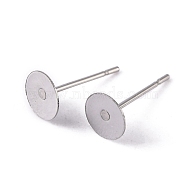 304 Stainless Steel Flat Round Blank Peg Stud Earring Findings, Earring Cabochon Setting Post Cup, Stainless Steel Color, 12x6mm, Pin: 0.7mm(STAS-S028-25)
