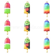 30Pcs 3 Styles Printed Alloy Pendants, Lead Free & Cadmium Free & Nickel Free, Golden, Ice Lolly Charm, Mixed Color, 27x10x2.5mm, Hole: 1.4mm, 10pcs/style(PALLOY-CJ0002-49)