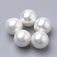 Shell Pearl Beads, Half Drilled, Round, Creamy White, 4mm, Half Hole: 0.5mm(BSHE-T008-4mm)