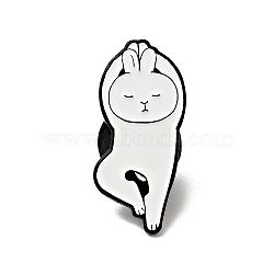 Creative Dancing Theme Enamel Pin, Electrophoresis Black Alloy Brooch for Backpack Clothes, White, Rabbit Pattern, 25.5x11x1.2mm(JEWB-G017-02EB-05)