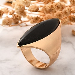 Resin Horse Eye Finger Rings, Golden Tone Alloy Statement Rings for Women, Black, US Size 8 1/2(18.5mm), Horse Eye: 37x13mm(RJEW-R006-01G-03)