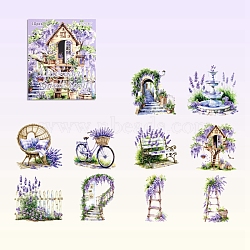 10Pcs 10 Styles Garden Series Waterproof PET Stickers, Decorative Stickers, for Water Bottles, Laptop, Luggage, Cup, Computer, Mobile Phone, Skateboard, Guitar Stickers, Medium Purple, 91~94x45~91x0.1mm, 1pc/style(DIY-G121-06E)