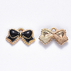 Alloy Enamel Pendants, Bowknot, Light Gold, Black, 10x16x2mm, Hole: 1.4mm(ENAM-S121-076A)