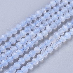 Natural Blue Chalcedony Beads Strands, Round, Faceted, 3mm, Hole: 0.6mm, about 119~140pcs/Strand, 15.35~15.75 inch(39~40cm)(X-G-R475-032)