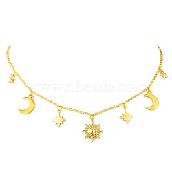 Moon & Star & Sun Brass Pendant Necklaces, 304 Stainless Steel Cable Chain Necklaces, Golden, 15.94 inch(40.5cm)(NJEW-TA00164)