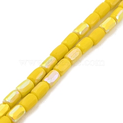 Frosted Imitation Jade Glass Beads Strands, AB Color Plated, Faceted, Column, Yellow, 6.5x4mm, Hole: 1mm, about 80pcs/strand, 20.39''(51.8cm)(GLAA-P058-07A-01)