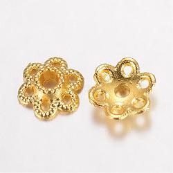 Alloy Bead Caps, Hollow 6-Petal Flower, Golden, 6.5x2mm, Hole: 1mm(PALLOY-D348-42G)