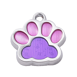 Alloy Enamel Pendants, Two Tone, Dog Paw Prints, Platinum, Medium Purple, 17.7x16.6x2mm, Hole: 2mm(ENAM-TAC0001-06A)