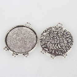 Tibetan Style Alloy  Cabochon Connector Settings, Chandelier Components Links, Cadmium Free & Lead Free, Flat Round, Antique Silver, Tray: 30mm, 40x32x2.5mm, Hole: 2 and 3mm(X-TIBEP-N004-02AS)