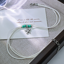 Elegant Synthetic Turquoise Beads Anklet, Alloy Starfish Charms Anklet for Women Casual Fashion Statement, The Two Lines Are Shipped Randomly, 8-5/8 inch(22cm)(CN3556)