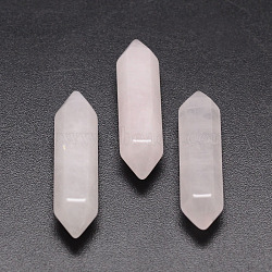 Faceted Natural Rose Quartz Healing Stones, Reiki Energy Balancing Meditation Therapy Wand, Double Terminated Points, for Wire Wrapped Pendants Making, No Hole/Undrilled, 35x9x9mm(G-K008-35mm-01)