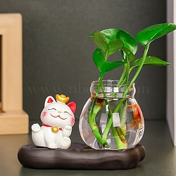 Resin Lucky Cat & Goldfish Display Decorations, for Home Office Desk, Cat Shape, 45x55mm(PW-WG9CA52-07)