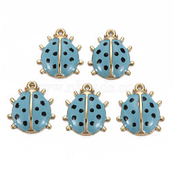 Alloy Enamel Pendants, Light Gold, Cadmium Free & Nickel Free & Lead Free, Ladybird, Cadet Blue, 17x15x4mm, Hole: 1.2mm(ENAM-N055-027D-NR)