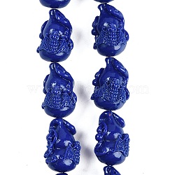 Synthetic Coral Carved Beads Strands, Dyed, Gourd, Blue, 27.5x18x17mm, Hole: 1.8mm, about 13pcs/strand, 14.02''(35.6cm)(CORA-M001-08)