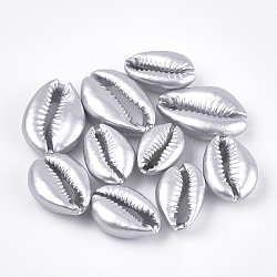 Spray Painted Natural Cowrie Shell Beads, Matte Style, No Hole/Undrilled, Platinum, 20~28x14~20x7~8.5mm(X-SSHEL-T008-12P)