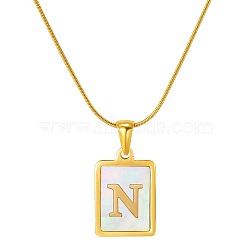 Stainless Steel Snake Bone Chain Alphabet Necklace with Shell Pendant, Letter N, Golden(WD3660-14)