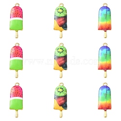 30Pcs 3 Styles Printed Alloy Pendants, Lead Free & Cadmium Free & Nickel Free, Golden, Ice Lolly Charm, Mixed Color, 27x10x2.5mm, Hole: 1.4mm, 10pcs/style(PALLOY-CJ0002-49)