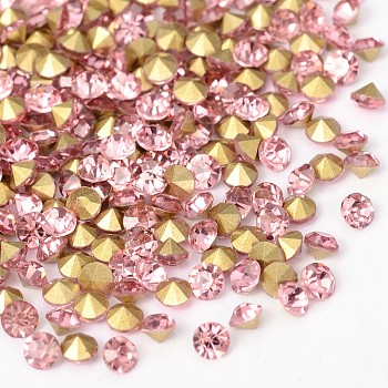 Back Plated Grade A Diamond Glass Pointed Rhinestone, Light Rose, 1.9~2mm, about 1440pcs/bag