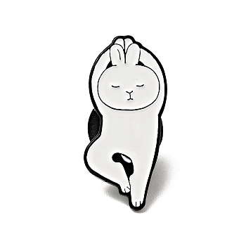 Creative Dancing Theme Enamel Pin, Electrophoresis Black Alloy Brooch for Backpack Clothes, White, Rabbit Pattern, 25.5x11x1.2mm