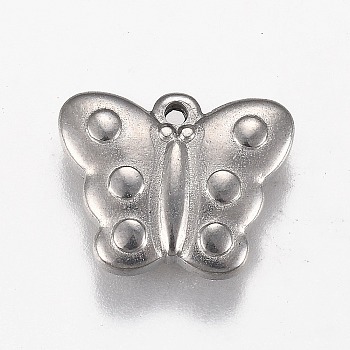 304 Stainless Steel Pendants, Butterfly, Stainless Steel Color, 13x17x3.5mm, Hole: 1.5mm