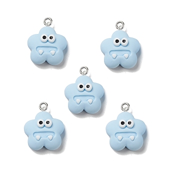 Opaque Resin Pendants, with Platinum Tone Iron Loops, Monster Charm, Sky Blue, 21x17x8mm, Hole: 2mm