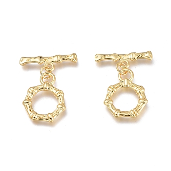 Brass Toggle Clasps, with Jump Rings, Long-Lasting Plated, Polygon, Real 18K Gold Plated, Bar: 20.7x7x2.2mm, Hole: 1.8mm, Polygon: 19.5x15.5x2.5mm, Hole: 3mm