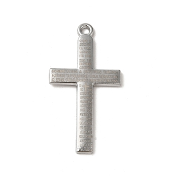 Alloy Pendants, Cross with Word, Platinum, 49x25.5x2mm, Hole: 2.5mm