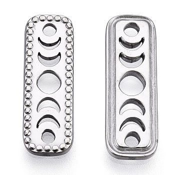 304 Stainless Steel Connector Charms, Rectangle Links with Hollow Moon Phase, Nickel Free, Stainless Steel Color, 20.5x7x1.5mm, Hole: 1.6mm
