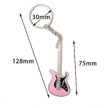 Zinc Alloy Enamel Guitar Pendant Keychain, for Keychain, Purse, Backpack Ornament Gift, Pink, 12.8cm